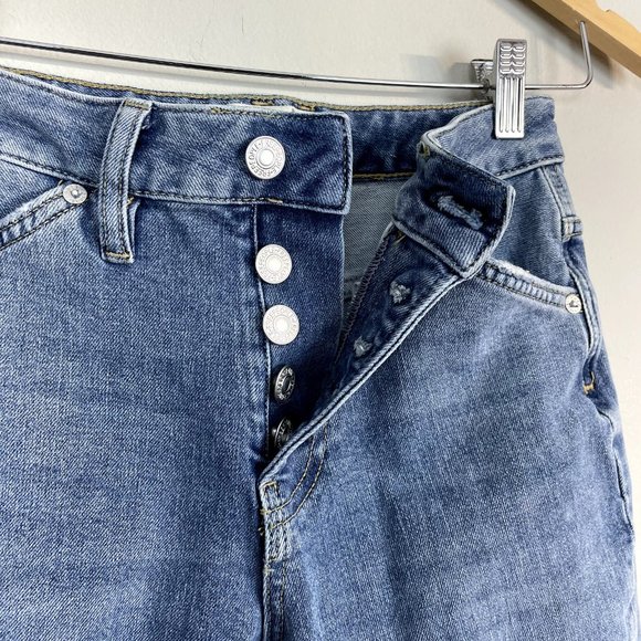 We the Free People Jeans Womens 25 Blue Distressed Cropped Button Fly Stretch - Picture 8 of 10
